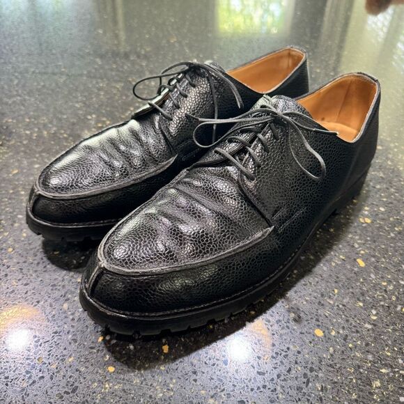 Vass (Hungary) Black Leather Handmade Split Toe Oxfords. - Picture 1 of 11
